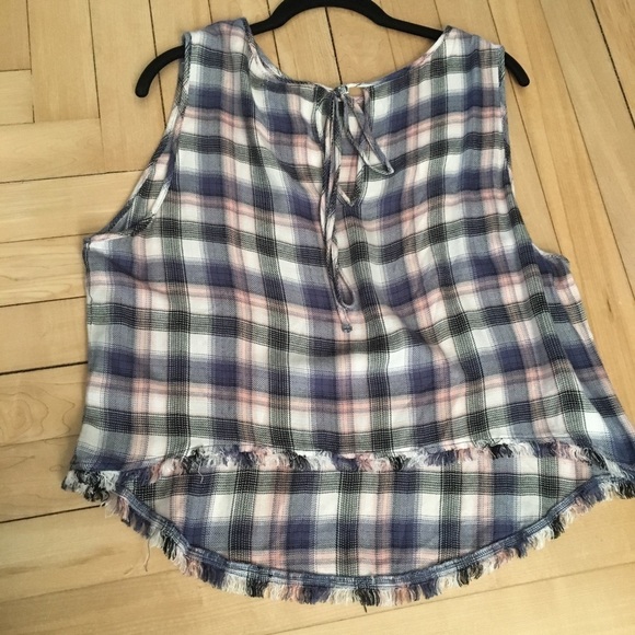 Cloth and Stone Blue and Pink Plaid Tank Top Size Large - Picture 4 of 6